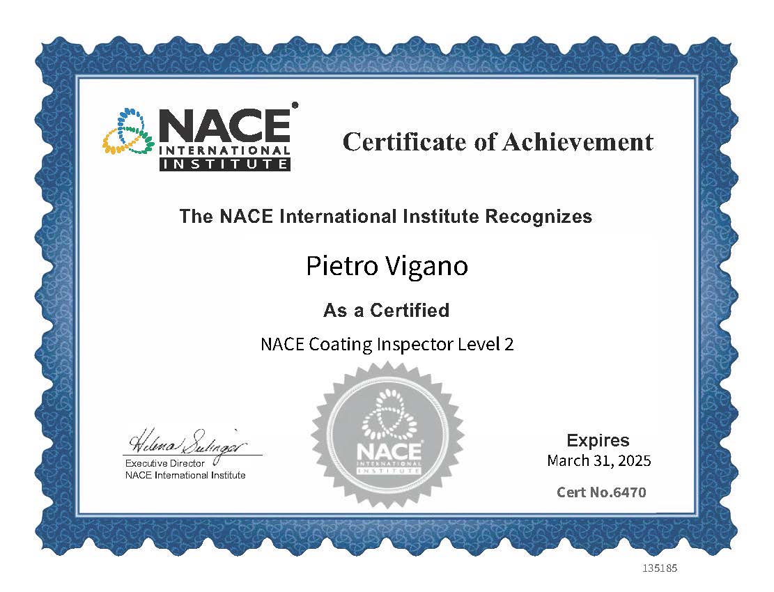NACE level 2 certification - Pietro Viganò